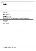 AQA GCSE HISTORY 8145/2B/D Paper 2 Section B/D JUNE 2023 MARK SCHEME: Restoration England, 1660–1685