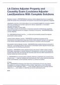 LA Claims Adjuster Property and Causality Exam (Louisiana Adjuster Law)Questions With Complete Solutions