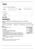 AQA GCSE BUSINESS Paper 2 QUESTION PAPER 2023: Influences of marketing and finance on business activity