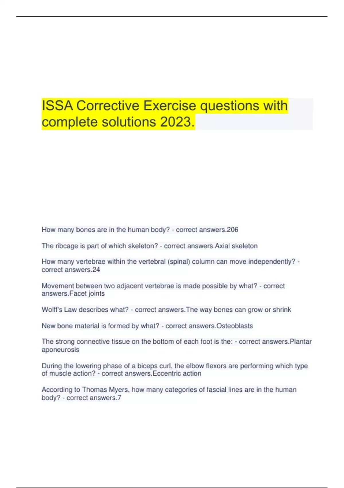 ISSA Corrective Exercise Questions With Complete Solutions 2023. - ISSA ...