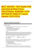 BEST REVIEW TEST BANK FOR SUCCESS IN PRACTICAL VOCATIONAL NURSING 10TH EDITION BY KNECHT Latest Update 2023/2024