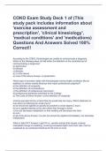  COKO Exam Study Deck 1 of (This study pack includes information about 'exercise assessment and prescription', 'clinical kinesiology', 'medical conditions' and 'medications) Questions And Answers Solved 100% Correct!!