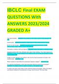 IBCLC Final EXAM  QUESTIONS With  ANSWERS 2023/2024  GRADED A+