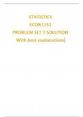 Statistics Econ1151 problem set 7  solutions with best explained answers