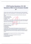 CPN Practice Questions 150 Questions With Correct Answers Graded A+