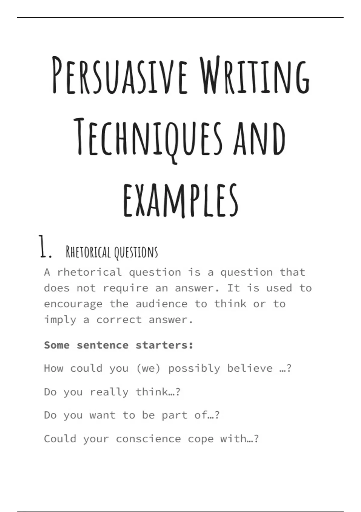 Persuasive Writing methods and explanations with examples - English ...