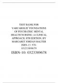 TEST BANK FOR VARCAROLIS’ FOUNDATIONS OF PSYCHIATRIC MENTAL HEALTH NURSING: A CLINICAL APPROACH, 8TH EDITION, BY MARGARET JORDAN HALTER ISBN-13: 978- 0323389679 ISBN-10: 0323389678