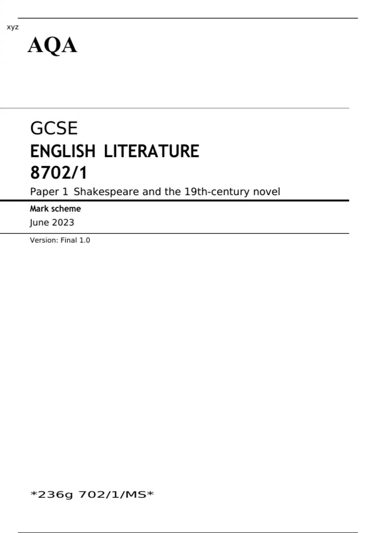 AQA GCSE ENGLISH LITERATURE Paper 1 and 2 JUNE 2023 QUESTION PAPERS AND ...