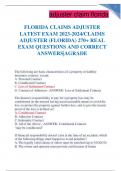 FLORIDA CLAIMS ADJUSTER LATEST EXAM 2023-2024/CLAIMS ADJUSTER (FLORIDA) 270+ REAL EXAM GRADED A +