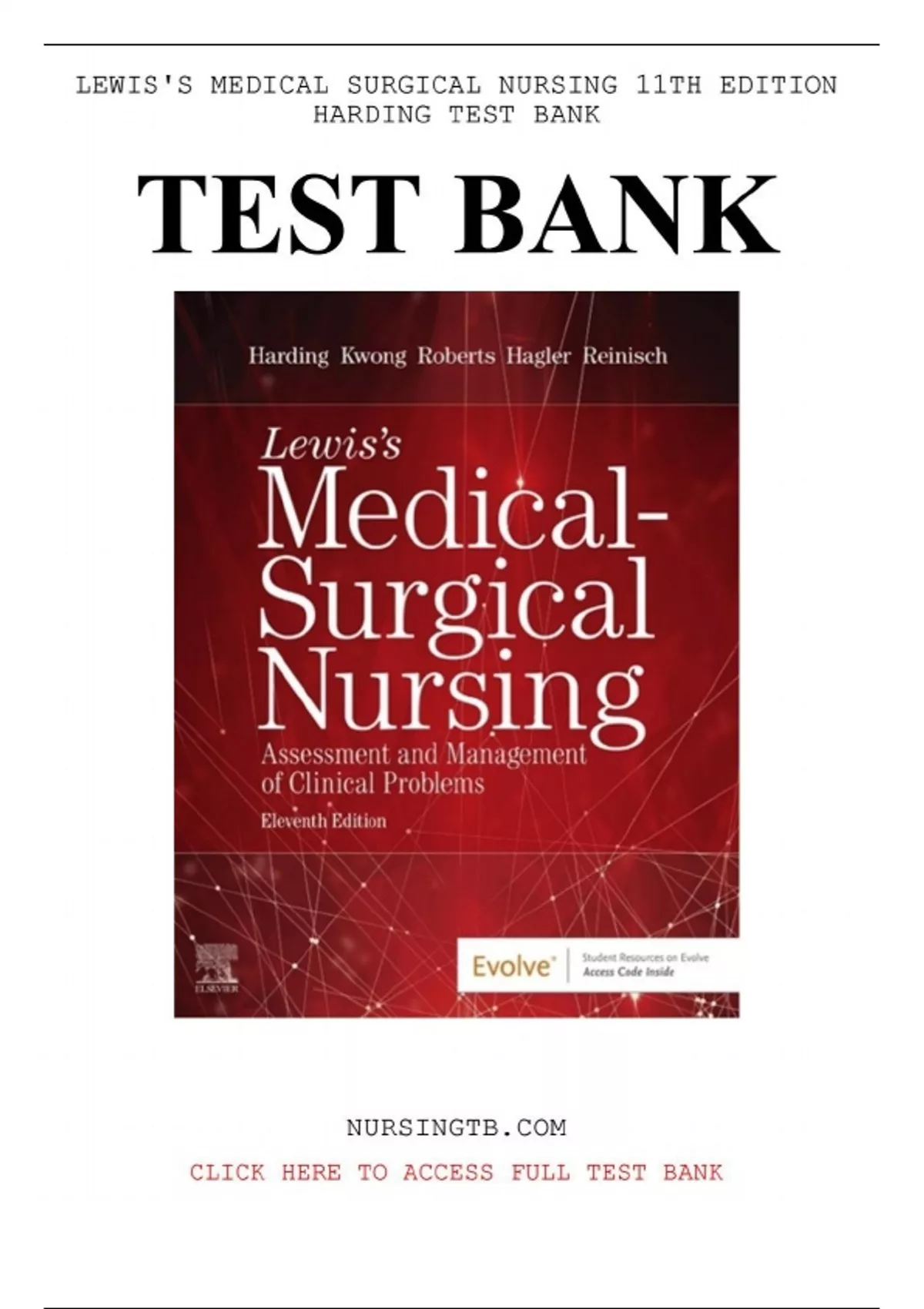 TEST BANK FOR LEWIS MEDICAL SURGICAL NURSING 11th EDITION HARDING ...