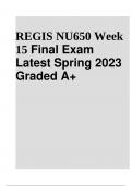 REGIS NU650/NU 650 Week 15 Final Exam Late Spring April 2023 (100% Graded)