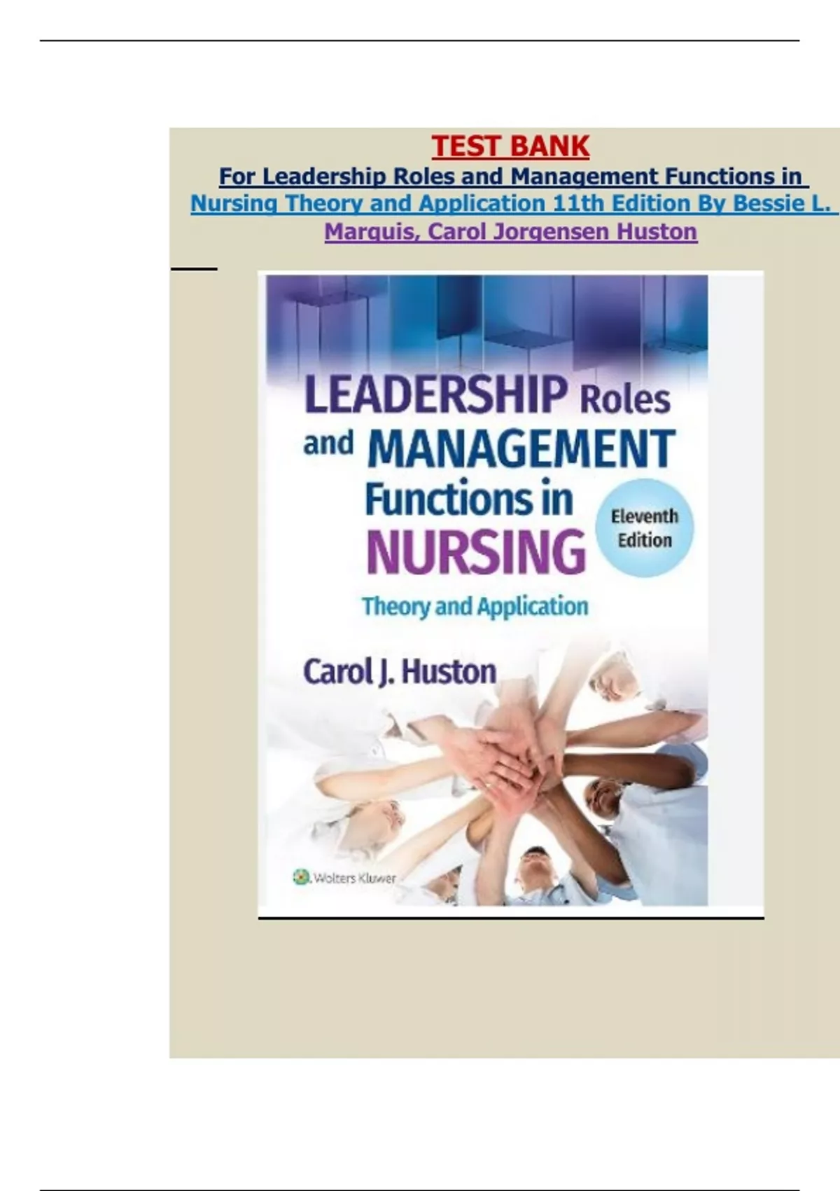 Test Bank For Leadership Roles And Management Functions In Nursing ...