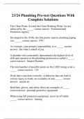 23/24 Plumbing Pre-test Questions With Complete Solutions