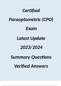 Certified Paraoptometric (CPO) Exam  Latest Update 2023/2024  Summary Questions Verified Answers / Certified Paraoptometric (CPO) Exam 