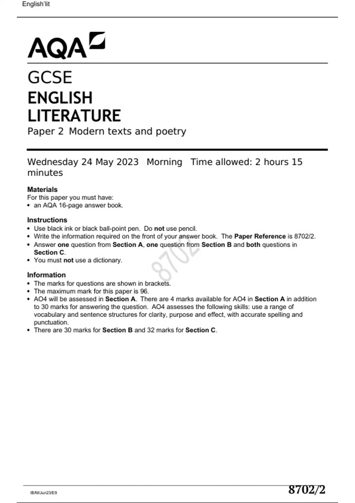 aqa-gcse-english-literature-paper-2-june-2023-question-paper-modern