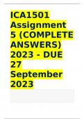 ICA1501 Assignment 5 (COMPLETE ANSWERS) 2023 - DUE 27 September 2023