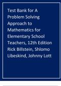 Test Bank for A Problem Solving Approach to Mathematics for Elementary School Teachers, 12th Edition Rick Billstein, Shlomo Libeskind, Johnny Lott