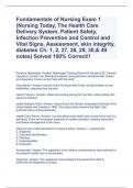 Fundamentals of Nursing Exam 1 (Nursing Today, The Health Care Delivery System, Patient Safety, Infection Prevention and Control and Vital Signs, Assessment, skin integrity, diabetes Ch. 1, 2, 27, 28, 29, 30,& 49 notes) Solved 100% Correct!!