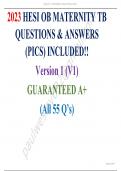 2023 HESI OB MATERNITY TB QUESTIONS & ANSWERS (PICS) INCLUDED!! Version 1 (V1) GUARANTEED A+ (All 55 Q’s)