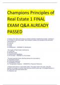 Champions Principles of  Real Estate 1 FINAL  EXAM Q&A ALREADY  PASSED