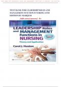 Test Bank For Leadership Roles and Management Functions in Nursing Theory and Application 11th Edition By Bessie L. Marquis, Carol Jorgensen Huston {PERFECT SOLUTION A+}