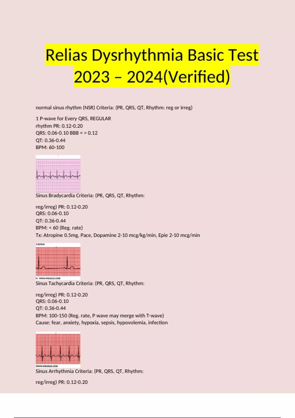 Relias Dysrhythmia Basic Test Questions and Answers (2023 / 2024