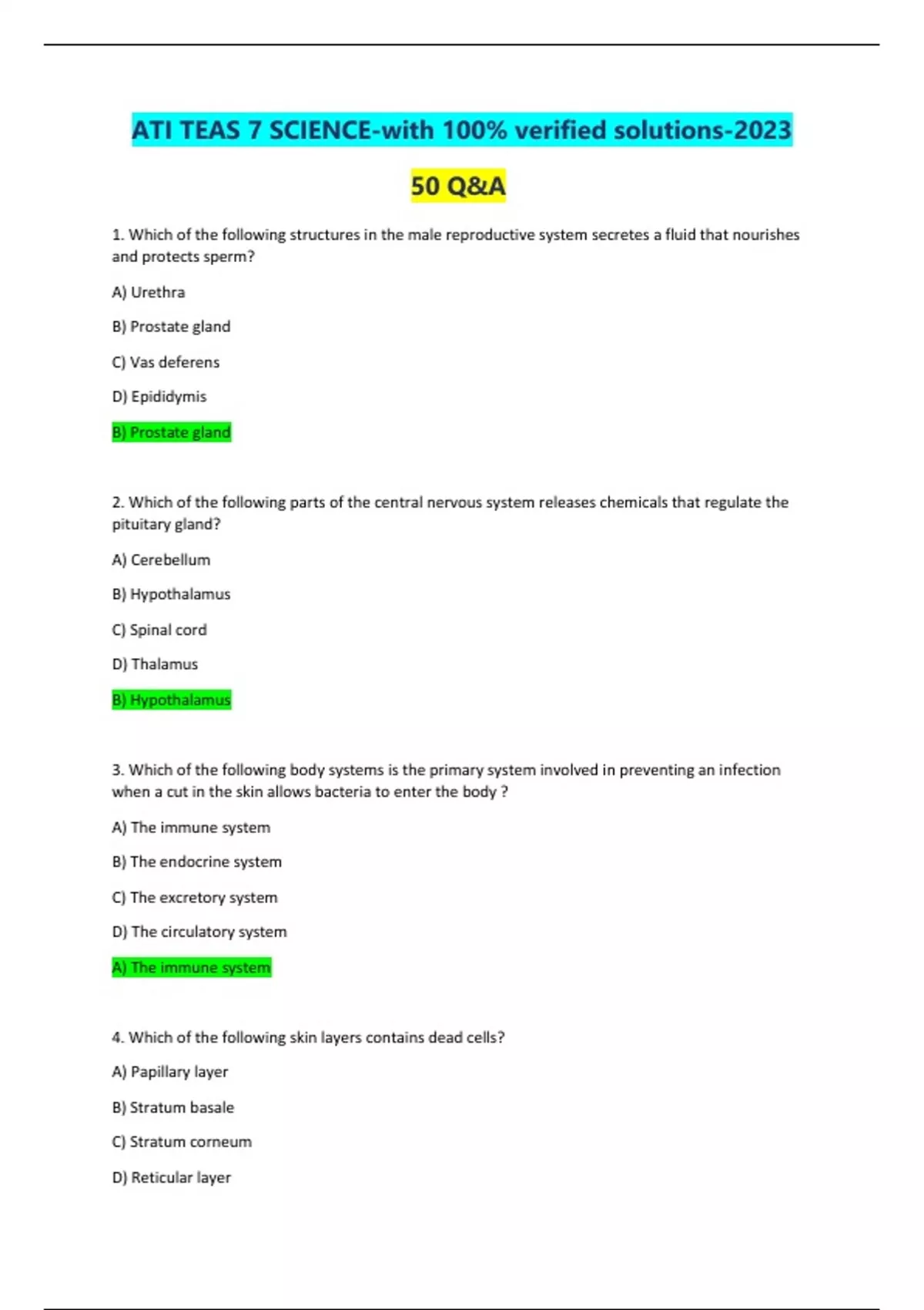 ATI TEAS 7 SCIENCE-with 100% Verified Answers-2023 - ATI TEAS 7 SCIENCE ...