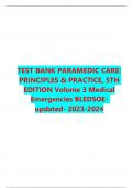  TEST BANK PARAMEDIC CARE: PRINCIPLES & PRACTICE, 5TH  EDITION Volume 3 Medical Emergencies BLEDSOE- updated- 2023-2024 