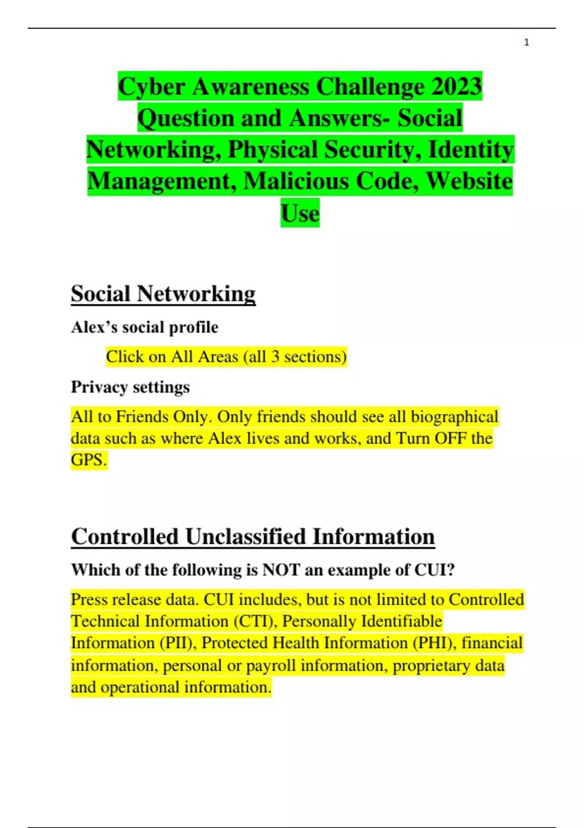 Cyber Awareness Challenge 2023 Question and Answers Cyber Awareness