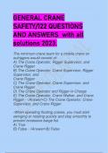 GENERAL CRANE  SAFETY/122 QUESTIONS  AND ANSWERS with all  solutions 2023. 