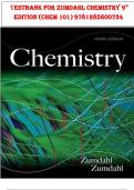 TESTBANK FOR ZUMDAHL CHEMISTRY 9 TH   EDITION (CHEM 101) 9781285600734