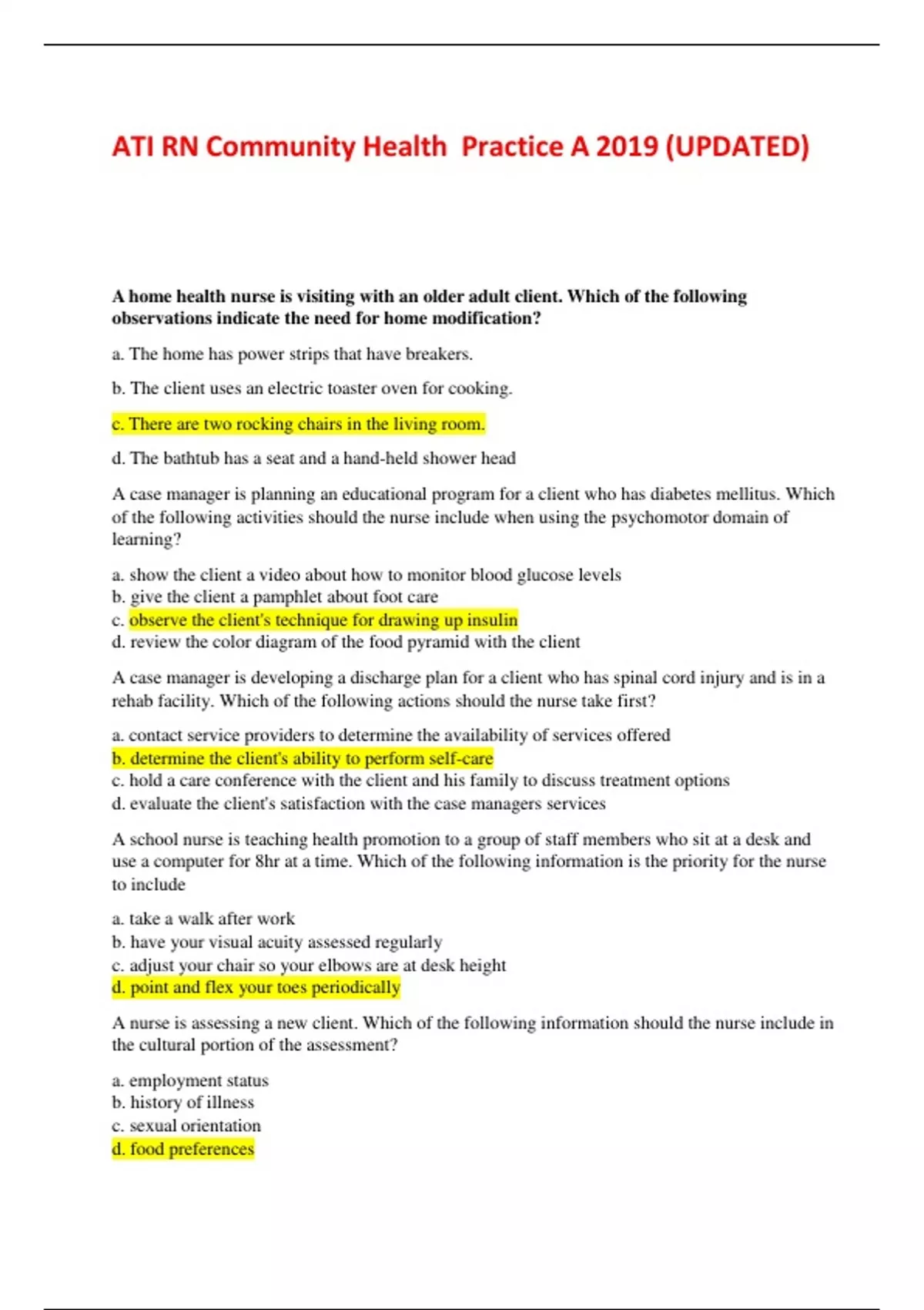 ATI RN Community Health Practice A 2019 (UPDATED) - Nursing - Stuvia UK