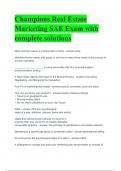 Champions Real Estate Marketing SAE Exam with complete solutions/100% correct answers.