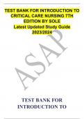 TEST BANK FOR INTRODUCTION TO CRITICAL CARE NURSING 7TH EDITION BY SOLE Latest Updated Study Guide 2023/2024