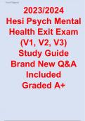 Hesi Psych Mental Health Exit Exam (V1, V2, V3) 2023/2024 Study Guide Brand New Q&A Included Graded A+