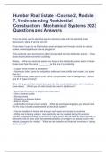 Humber Real Estate - Course 2, Module 7, Understanding Residential Construction - Mechanical Systems 2023 Questions and Answers