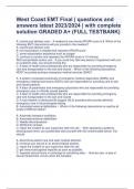 West Coast EMT Final | questions and answers latest 2023/2024 | with complete solution GRADED A+ (FULL TESTBANK)