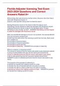 Florida Adjuster licensing Test Exam  2023-2024 Questions and Correct  Answers Rated A+