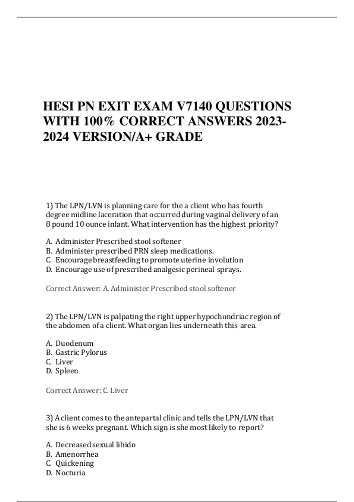 HESI PN EXIT EXAM V7140 QUESTIONS WITH 100 CORRECT ANSWERS VERSION/A+