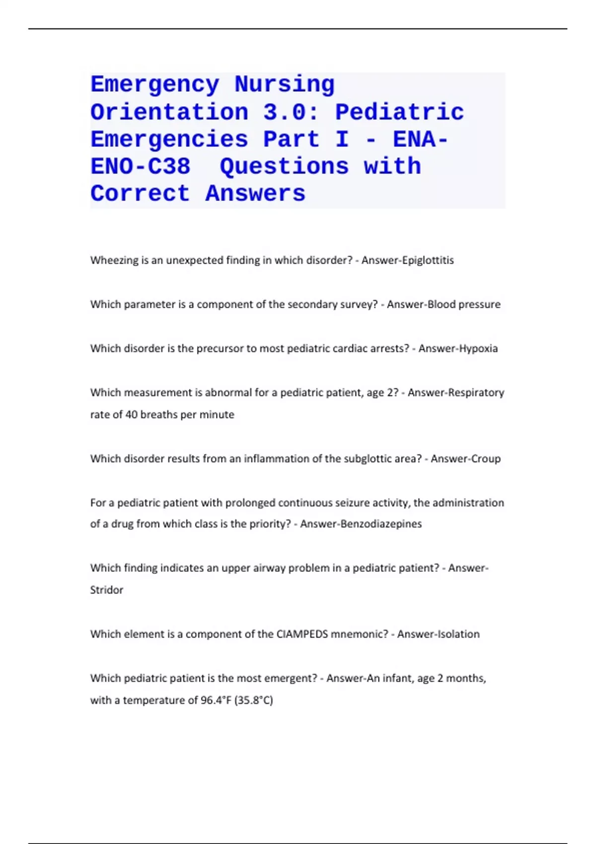 Emergency Nursing Orientation 3.0: Pediatric Emergencies Part I - ENA ...