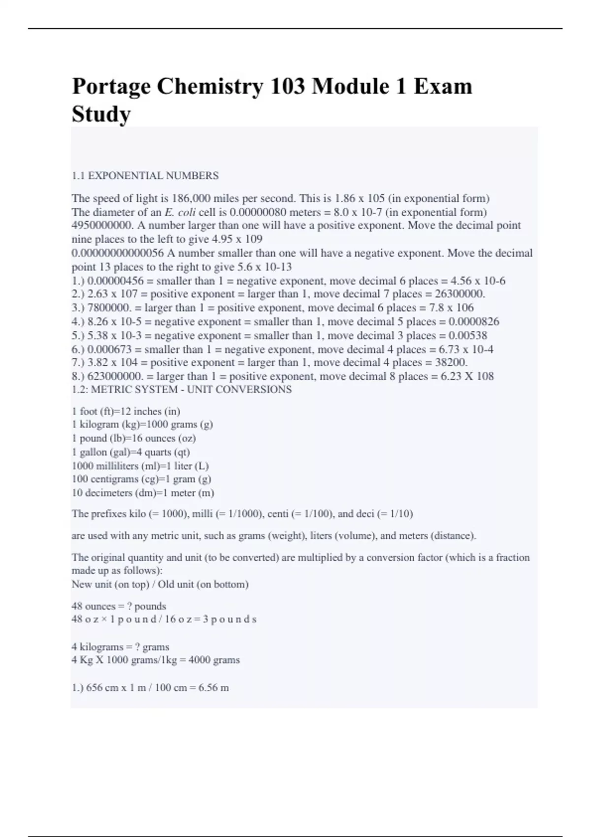 Portage Chemistry 103 Module 1 Exam Study Complete Questions And ...