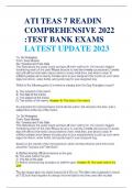 ATI TEAS 7 READIN COMPREHENSIVE 2022  :TEST BANK EXAMS LATEST UPDATE 202