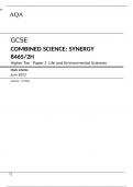 AQA GCSE COMBINED SCIENCE SYNERGY 8465/2H Higher Tier	Paper 2 Life and Environmental Sciences Mark scheme June 2023