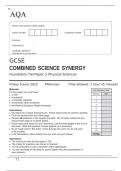 AQA GCSE COMBINED SCIENCE SYNERGY Foundation Tier	Paper 3 Physical Sciences JUNE 2023