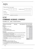 AQA GCSE COMBINED SCIENCE SYNERGY Foundation Tier	Paper 4 Physical Sciences June 2023