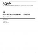 AQA  AS FURTHER MATHEMATICS  7366/2M Paper 2  Mechanics Mark scheme June 2023 