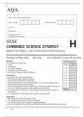 AQA GCSE COMBINED SCIENCE SYNERGY 	Higher Tier	Paper 1 Life and Environmental Sciences  June 2023