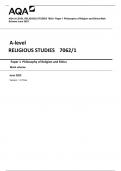 AQA A-LEVEL RELIGIOUS STUDIES 7062/1 Paper 1 Philosophy of Religion and Ethics Mark  Scheme June 2023   