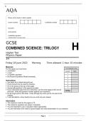 AQA GCSE COMBINED SCIENCE  TRILOGY Higher Tier Physics Paper 2H June 2023