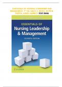 ESSENTIALS OF NURSING LEADERSHIP & MANAGEMENT, 7TH ED, SALLY A. WEISS, RUTH M. TAPPEN, KAREN GRIMLEY TEST BANK | Q&A (GRADED A+) | LATEST 2023